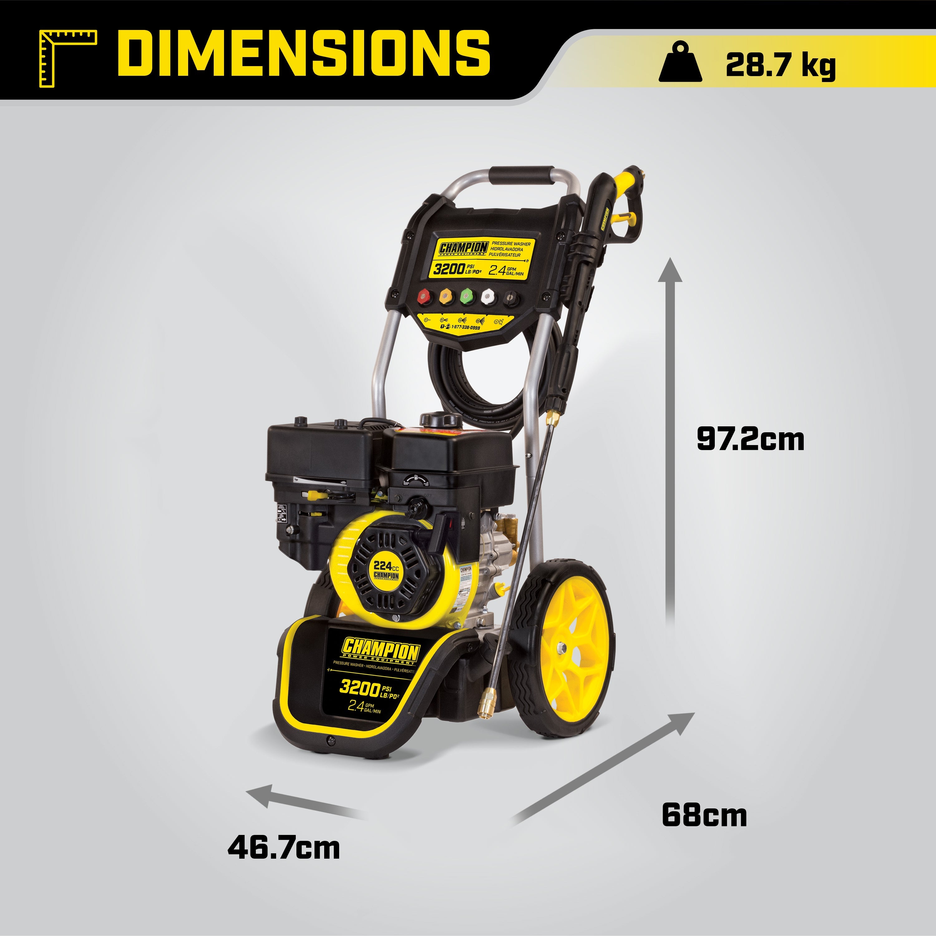 Champion Petrol Pressure Washer 220 Bar (3200 PSI) 9.0 LPM