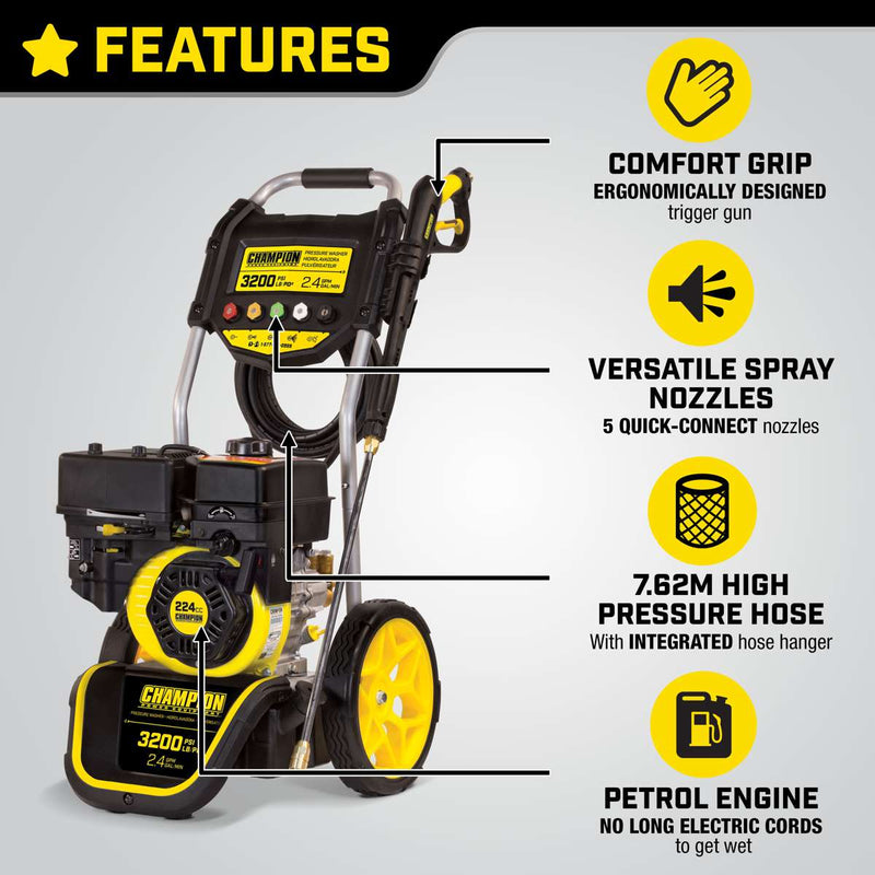 Champion 220 Bar (3200 PSI) 9.0 LPM Pressure Washer