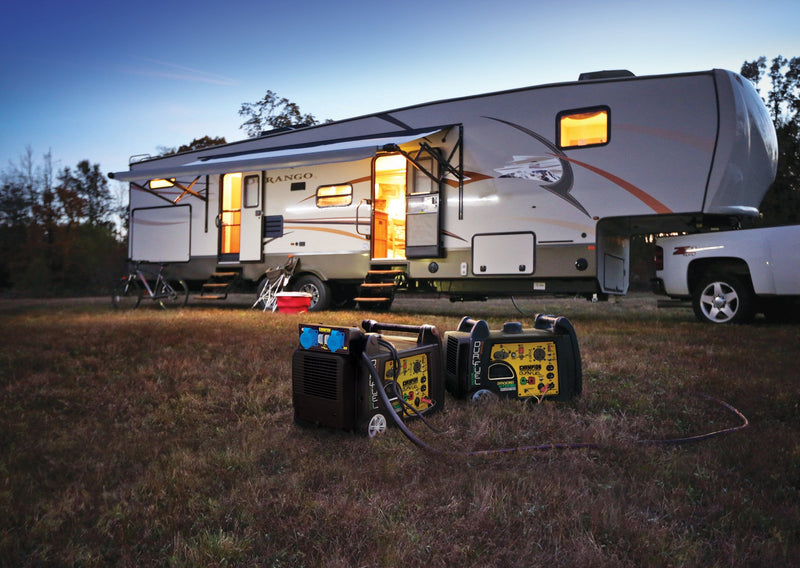 Champion Parallel Kit for 1000-3500 Watt Models in use at a campsite site